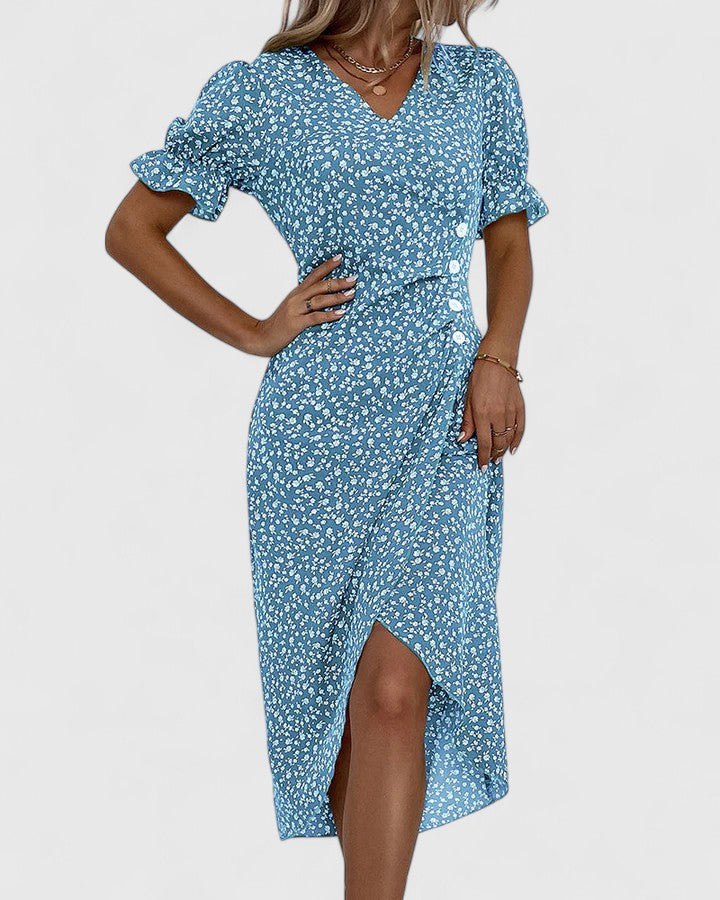 Mila – V-neck Printed Button Dress - Image 6