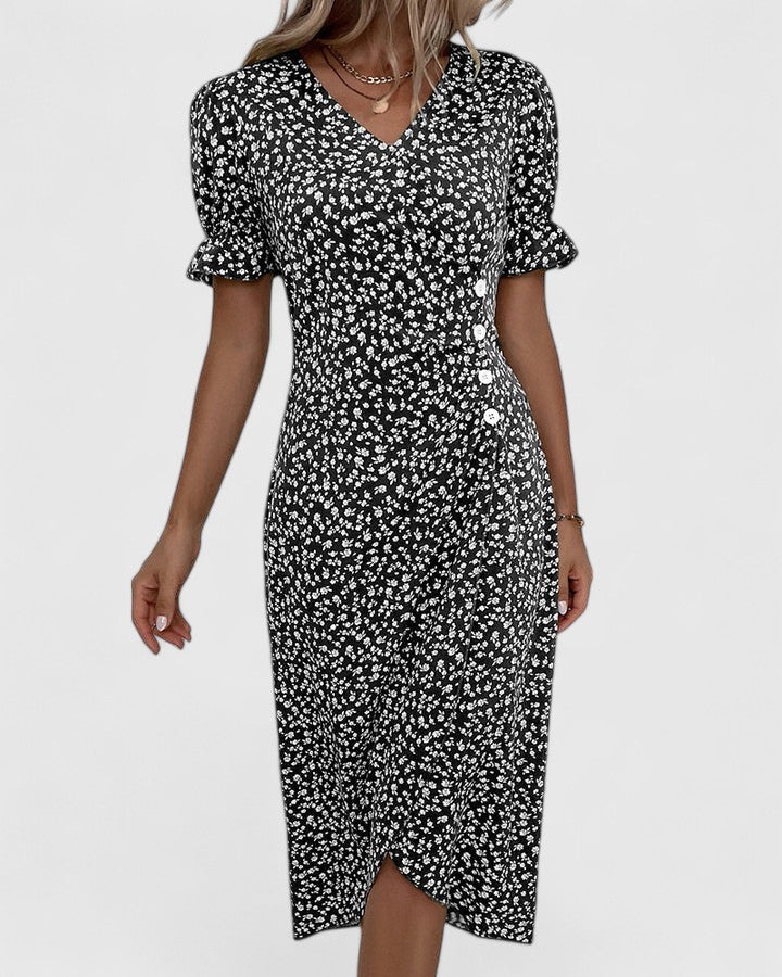 Mila – V-neck Printed Button Dress - Image 9
