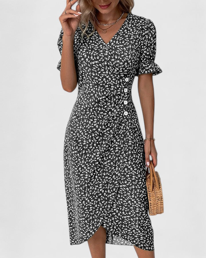 Mila – V-neck Printed Button Dress - Image 10