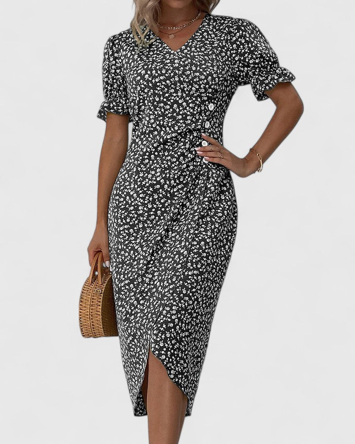Mila – V-neck Printed Button Dress - Image 12