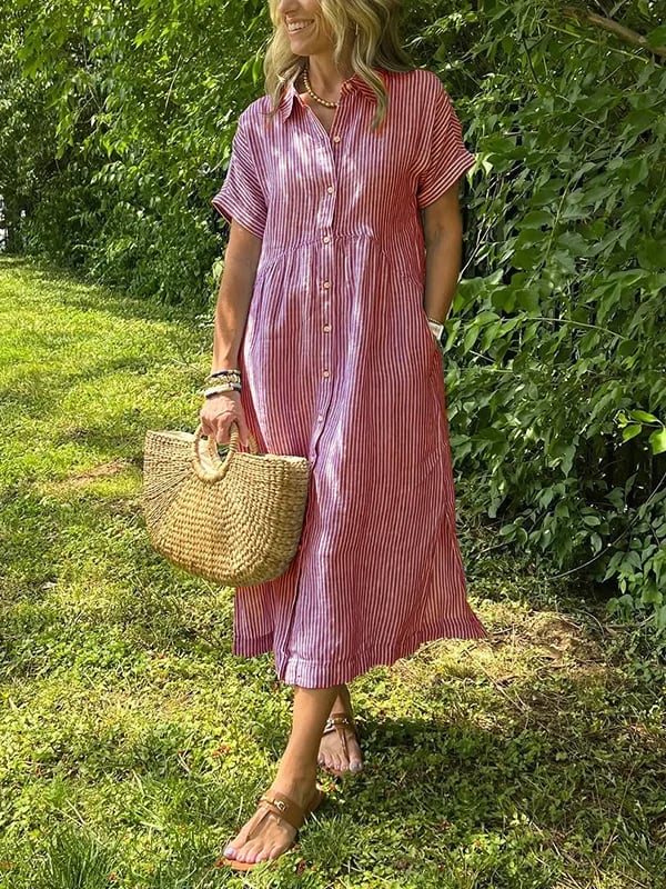 Mia – Women Striped Button-Up Midi Dress - Image 4