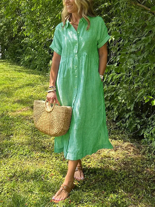 Emma – Women Striped Button-Up Midi Dress - Image 11