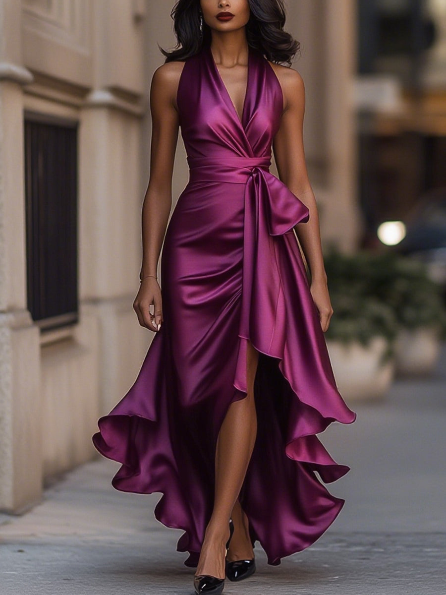 Evening Dress Women with Flattering Wrap Silhouette and Asymmetrical Hem - Image 11