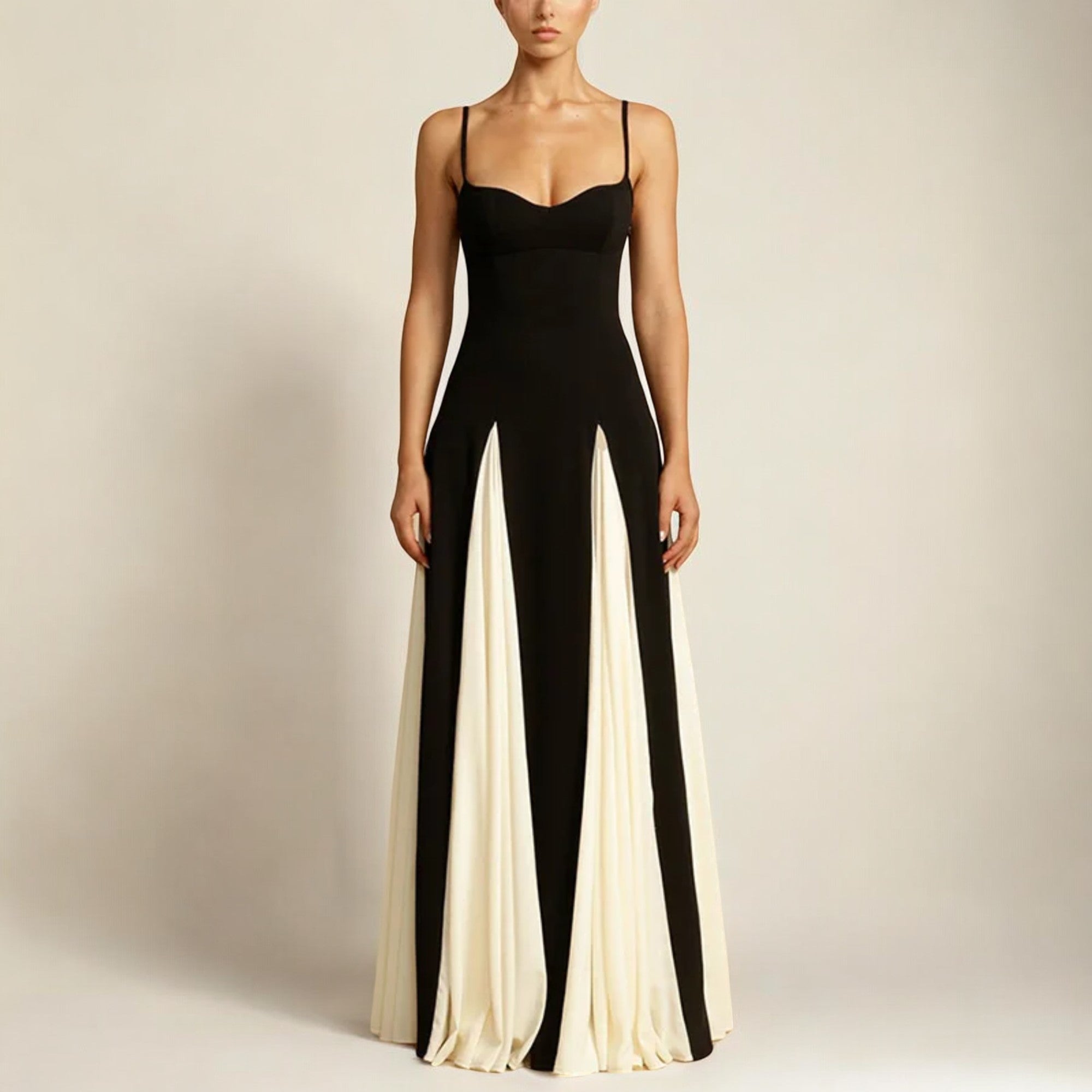 Victoria – Elegant Contrast Sling Dress - Image 1
