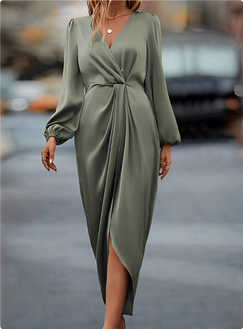 Annemarie – Waist-tight Split V-neck Dress - Image 1