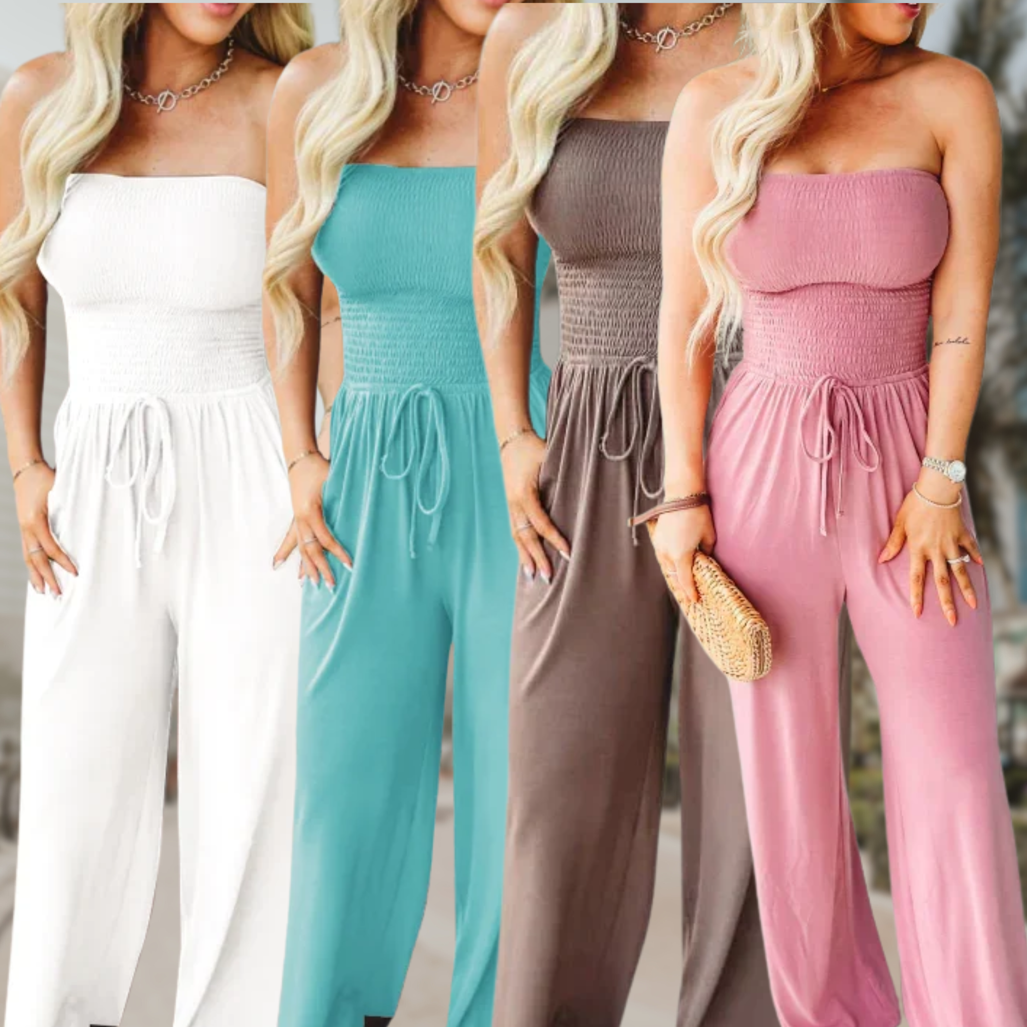 Jumpsuit Women's Strapless Wide Leg with Pockets - Image 8