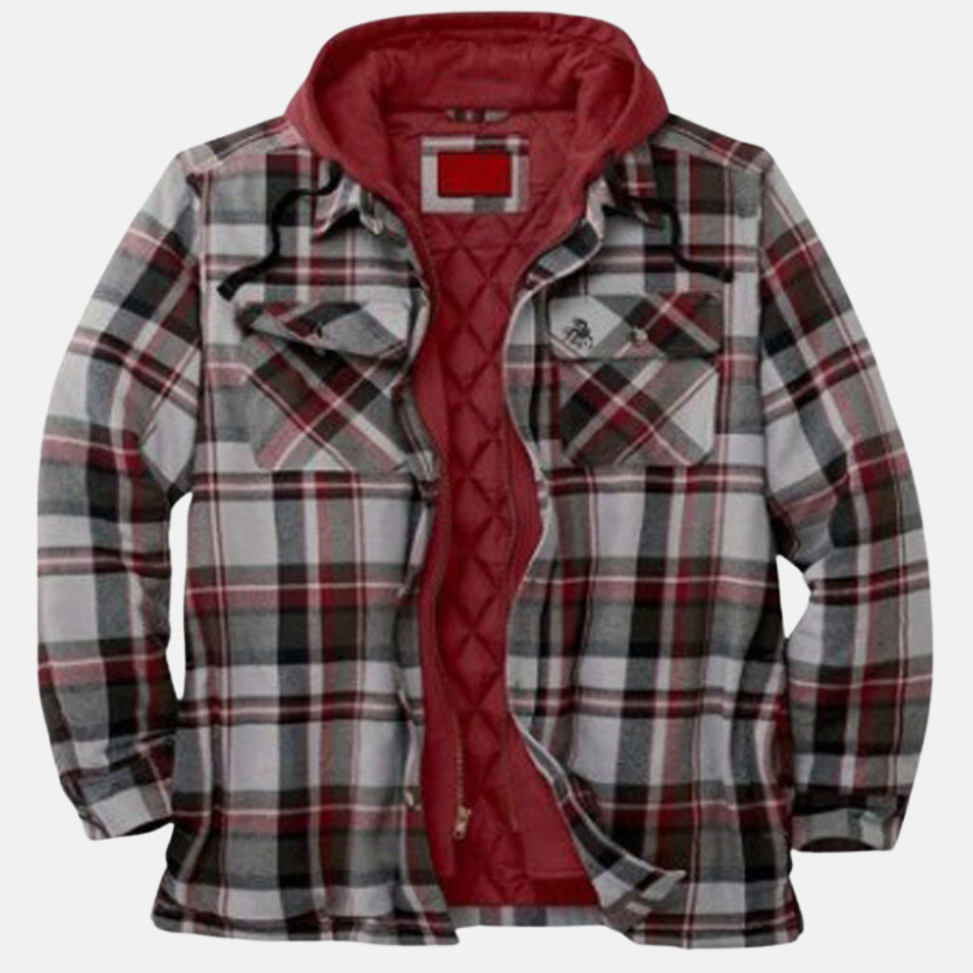 Men's Checkered Jacket with Hood and Button Placket - J&B; - 2 - Elvaroza.com