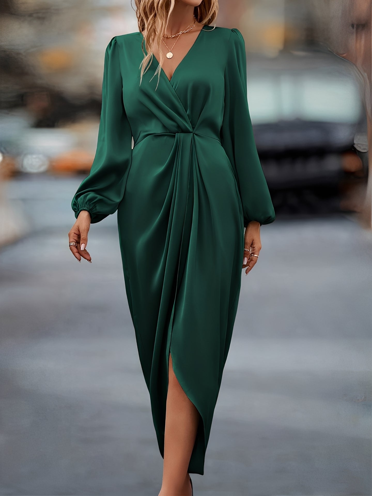 Annemarie – Waist-tight Split V-neck Dress - Image 5