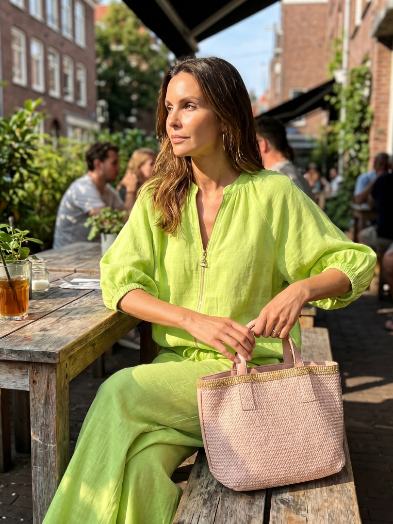 Two-piece set for women in a relaxed fit with puff sleeves and pants - J&B; - 12 - Elvaroza.com