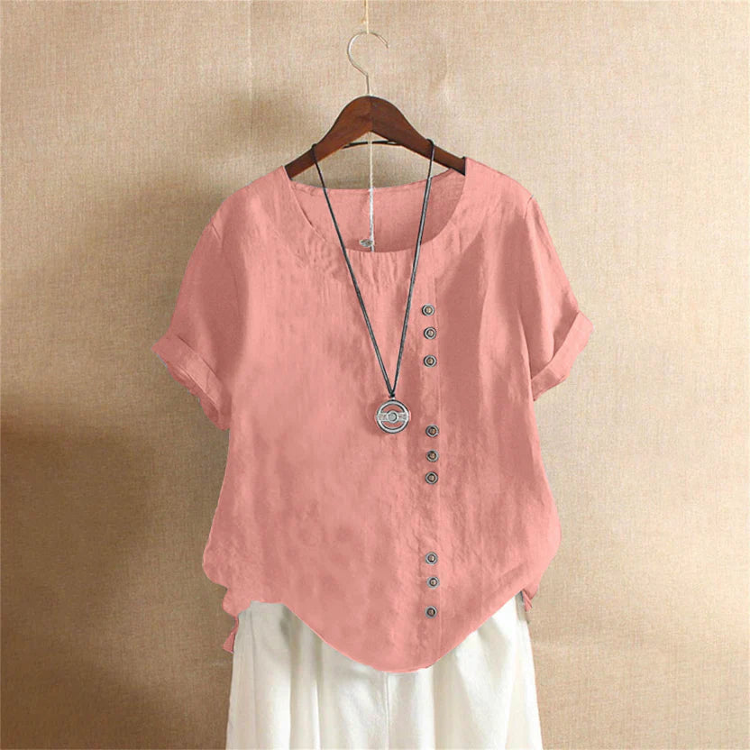 Chic White Blouse Women's Soft Linen Look with Button Detail - Image 11