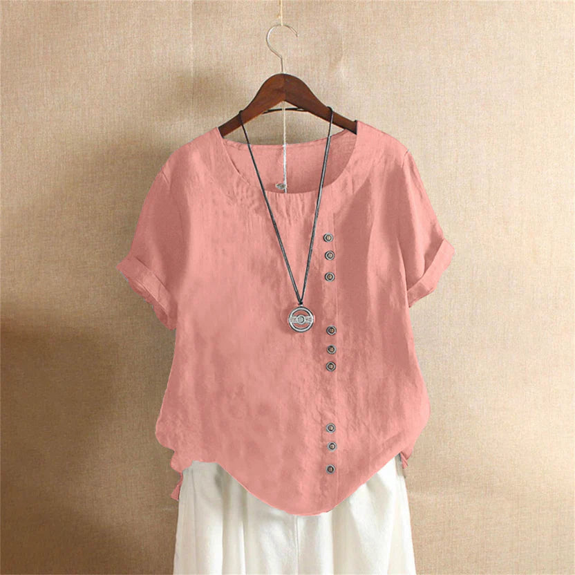 Chic White Blouse Women's Soft Linen Look with Button Detail - Image 11
