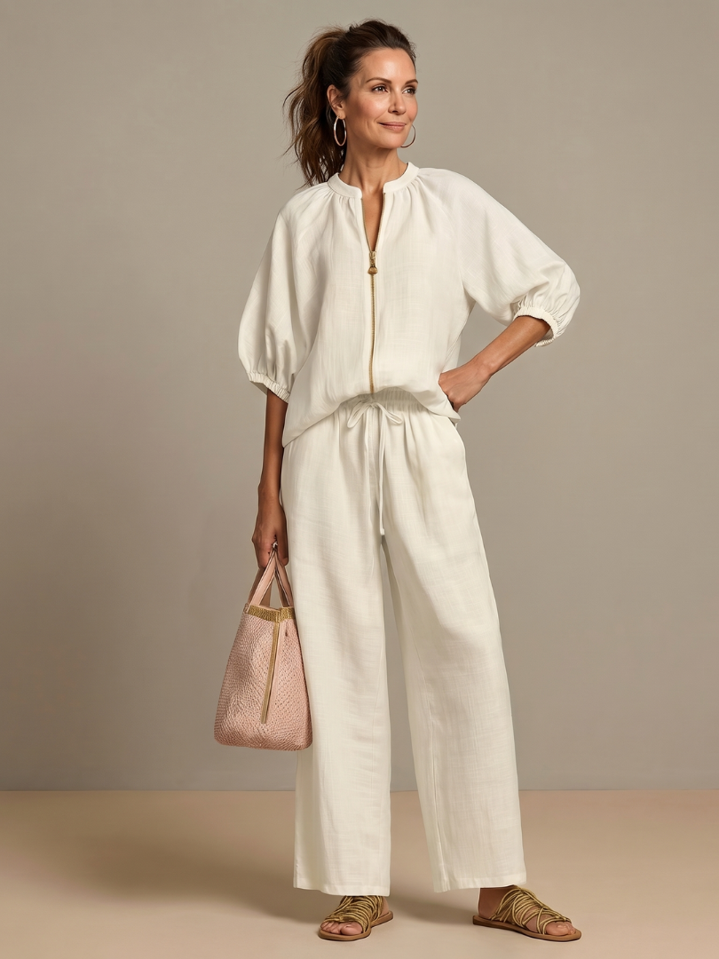 Two-piece set for women in a relaxed fit with puff sleeves and pants - J&B; - 13 - Elvaroza.com