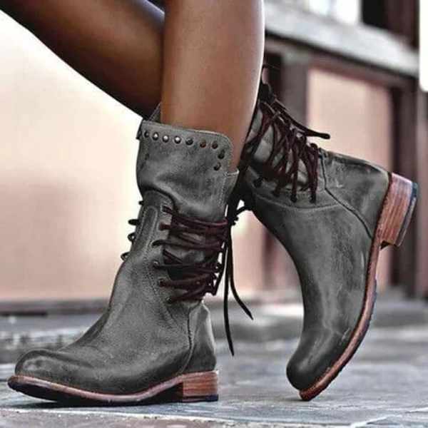 Women's Lace-Up Ankle Boots with Studs - J&B; - 3 - Elvaroza.com