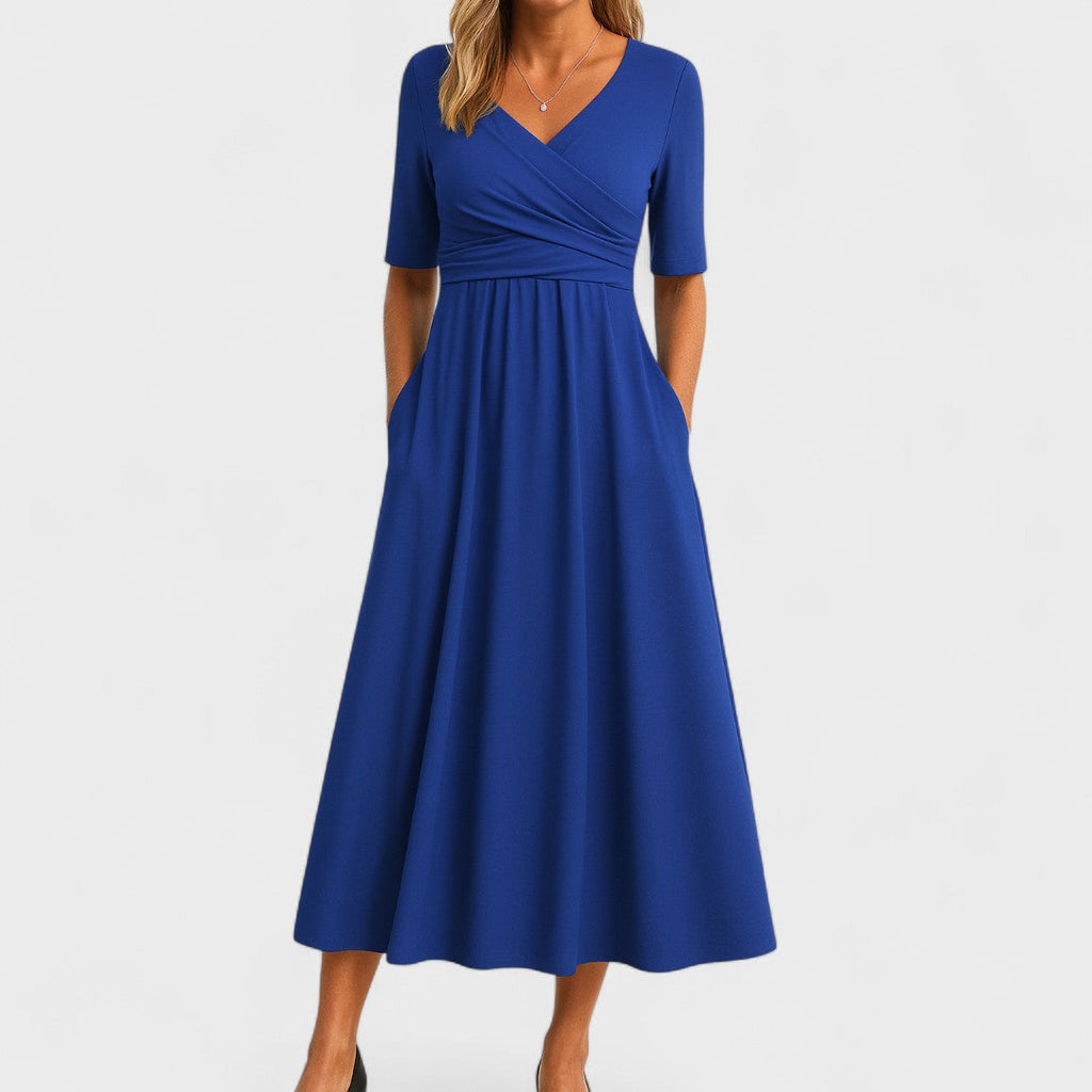 Britta – Elegant Short Sleeve V-neck Dress - Image 3