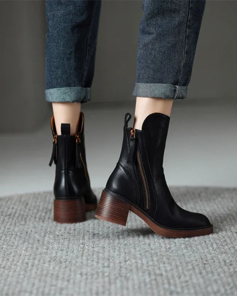 Ankle Boots Women's Smooth Finish with Block Heel and Zipper - Image 4