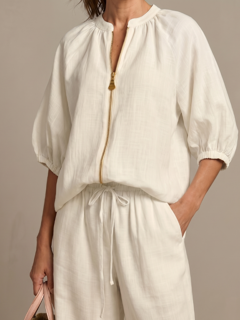 Two-piece set for women in a relaxed fit with puff sleeves and pants - J&B; - 15 - Elvaroza.com