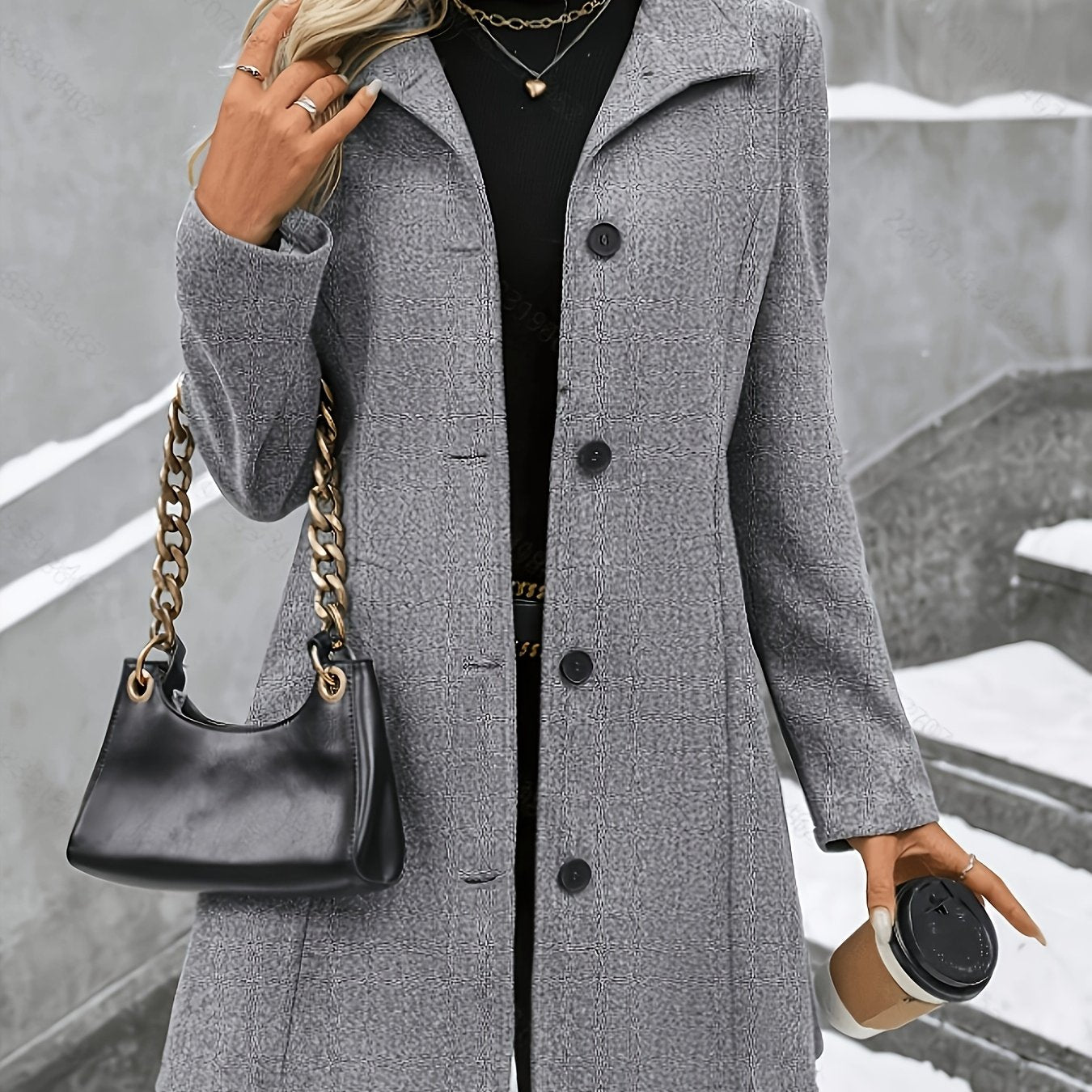 Elegant women's coat with a notch collar and a single-breasted button placket - J&B; - 3 - Elvaroza.com