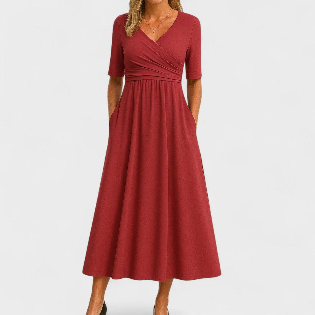 Britta – Elegant Short Sleeve V-neck Dress - Image 6