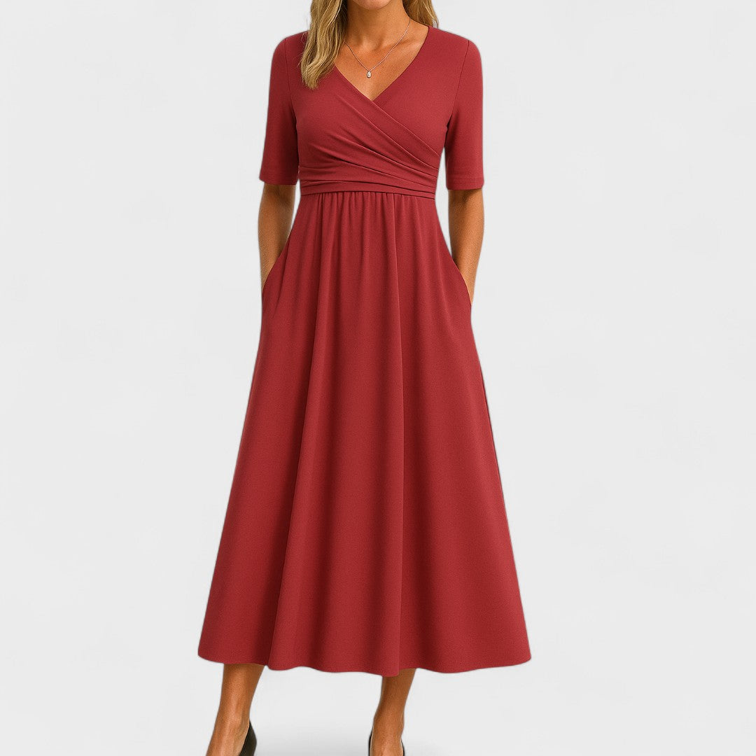 Britta – Elegant Short Sleeve V-neck Dress - Image 6