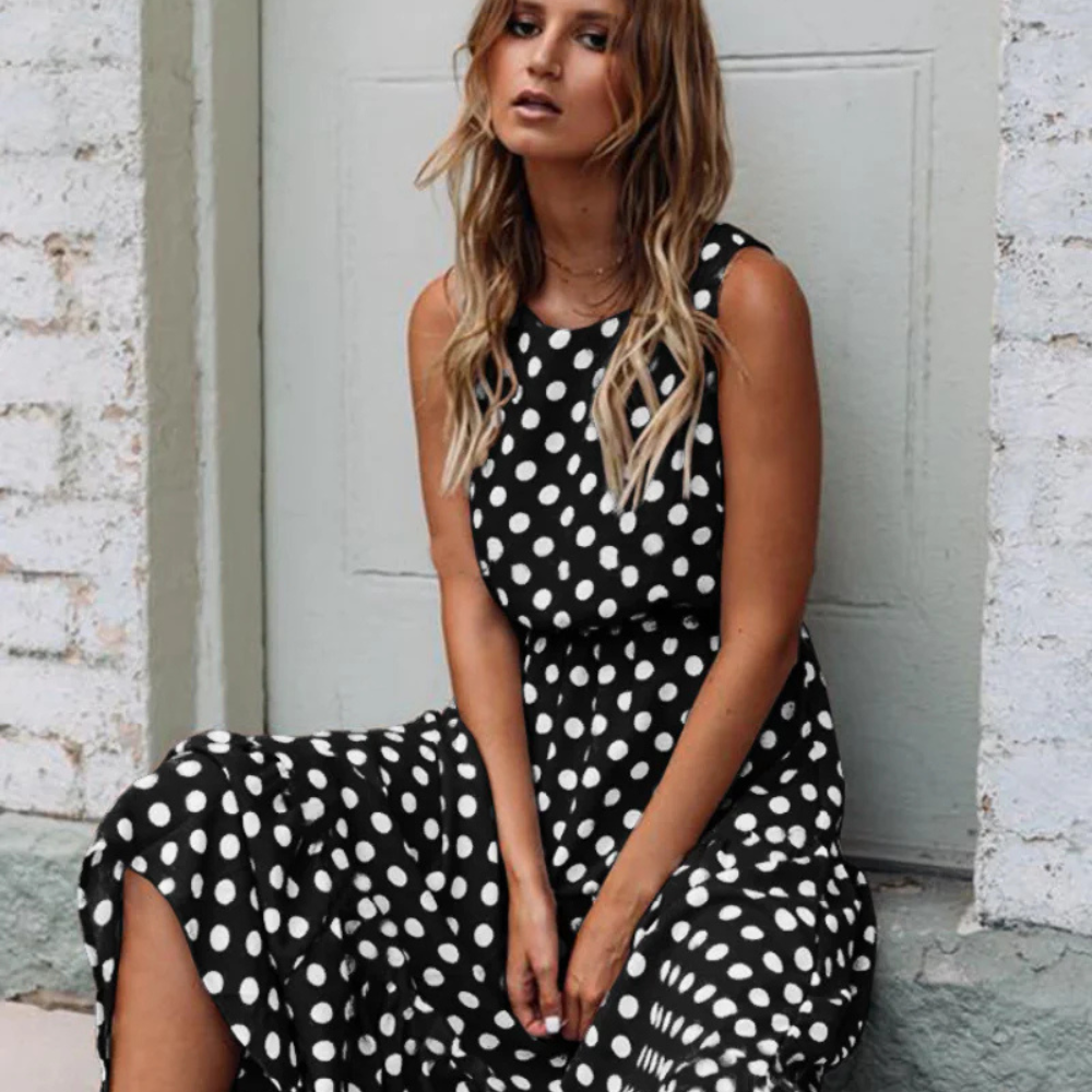 Maxi Dress Women's Polka Dot Sleeveless with Flattering Fit - Image 1