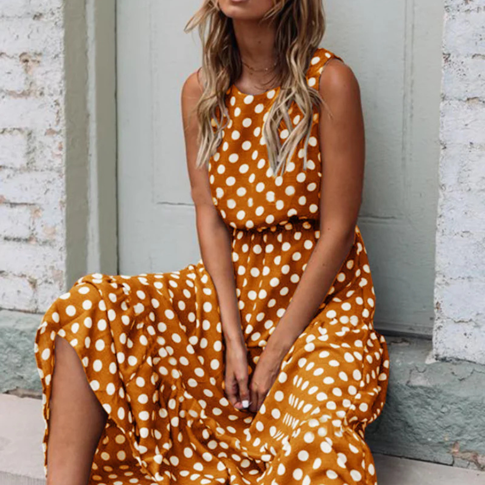 Maxi Dress Women's Polka Dot Sleeveless with Flattering Fit - Image 6