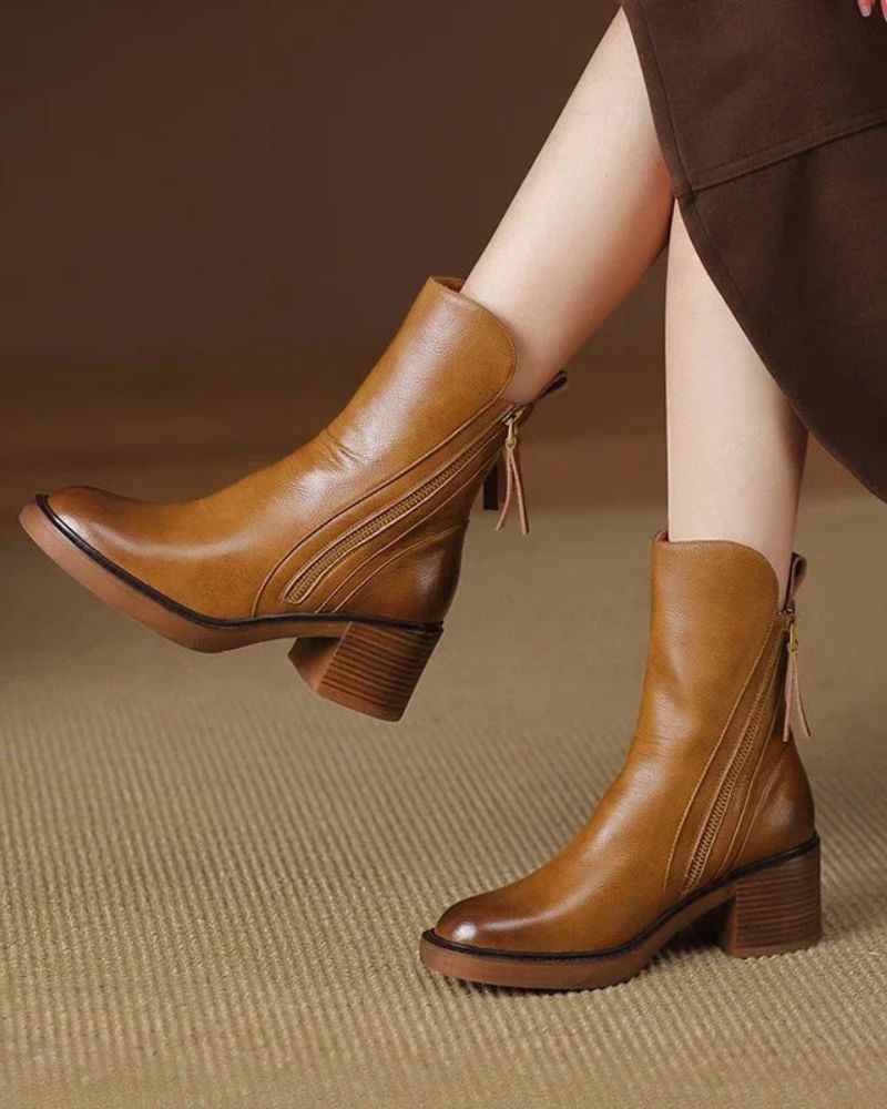 Ankle Boots Women's Smooth Finish with Block Heel and Zipper - Image 13