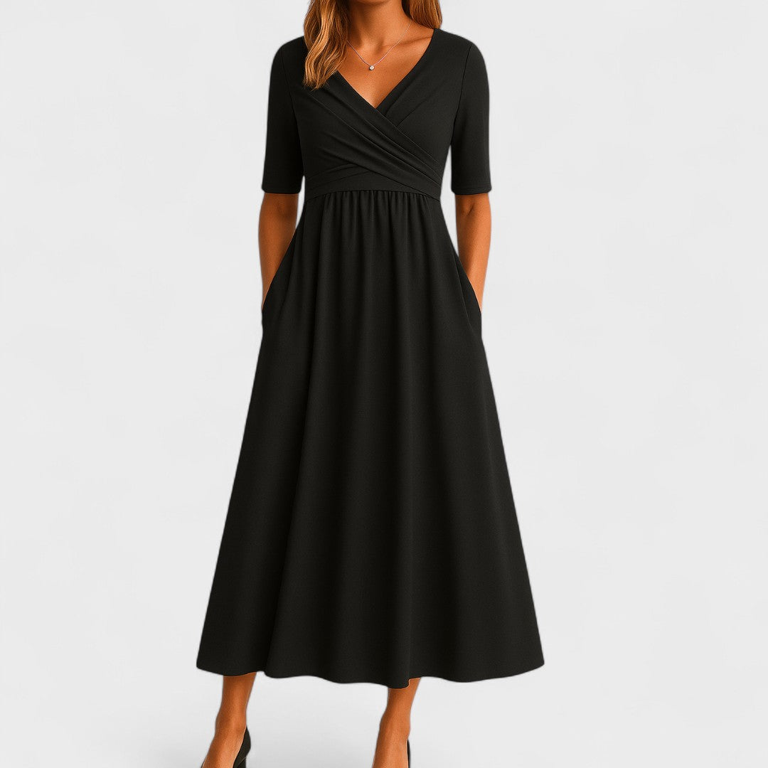 Britta – Elegant Short Sleeve V-neck Dress - Image 2