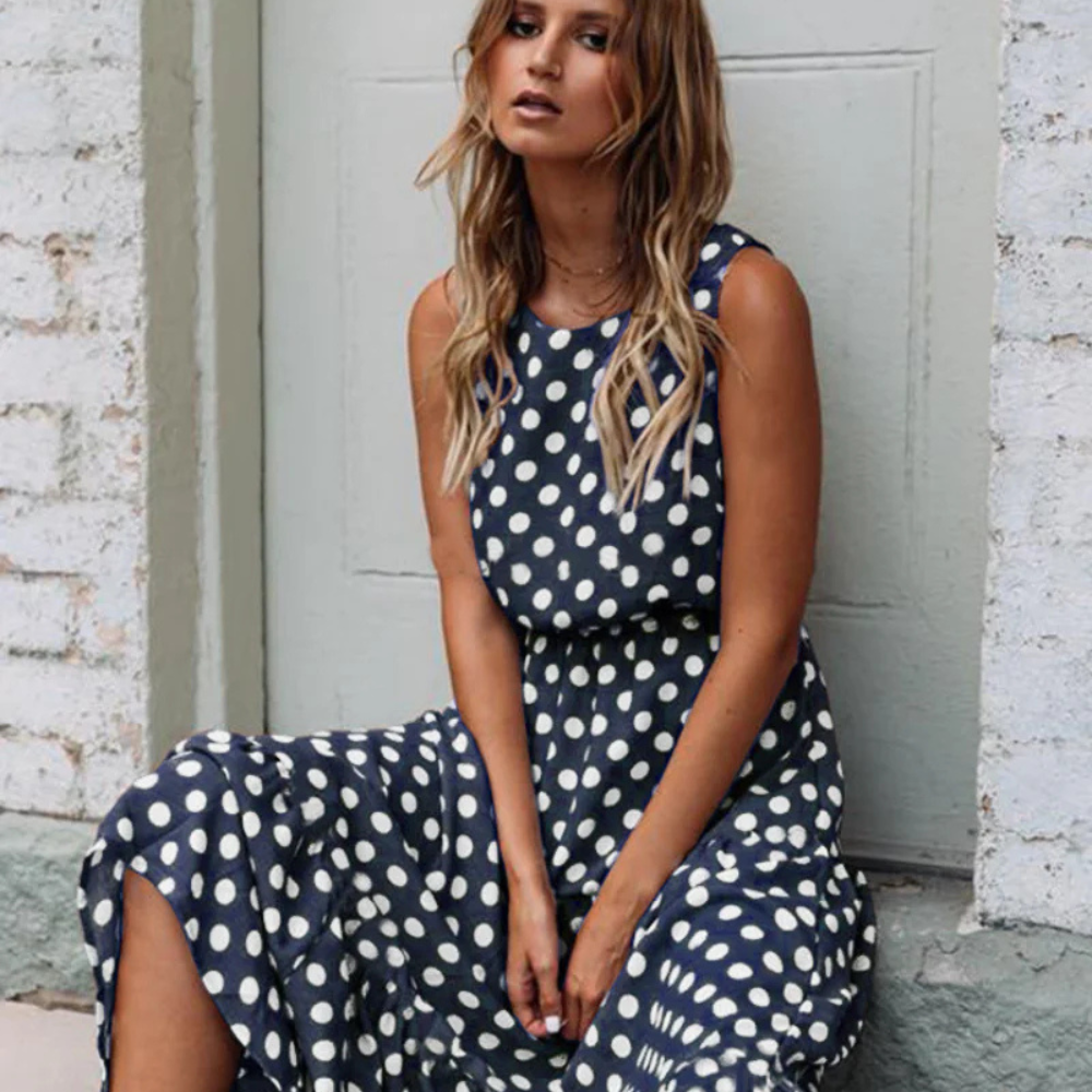 Maxi Dress Women's Polka Dot Sleeveless with Flattering Fit - Image 7
