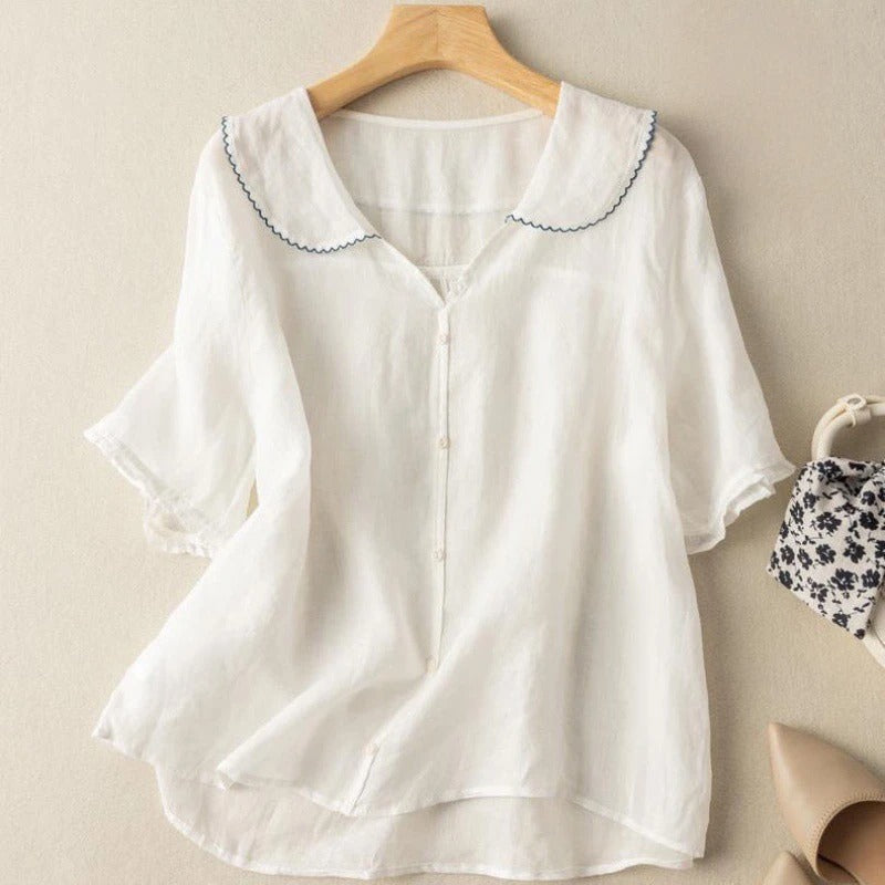Theresa – Button Front Scalloped Collar Blouse - Image 5