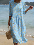 Anja – Floral Flower Print Round Neck Dress - Image 1