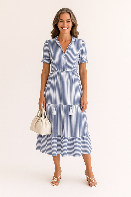 Brigitte – Elegantes gestreiftes Stufenkleid für Damen - Image 1