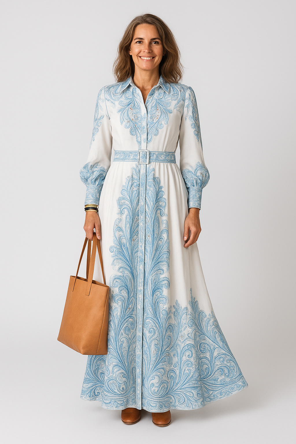 Andrea – Damenkleid mit langen Ärmeln und Aufdruck, mit hohem Kragen - Image 1