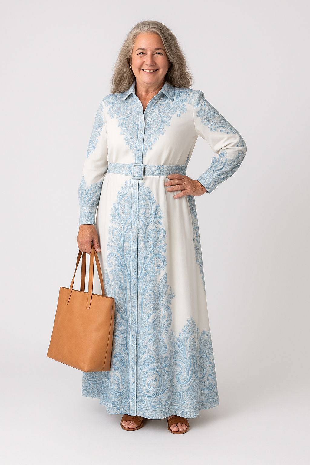 Andrea – Damenkleid mit langen Ärmeln und Aufdruck, mit hohem Kragen - Image 4