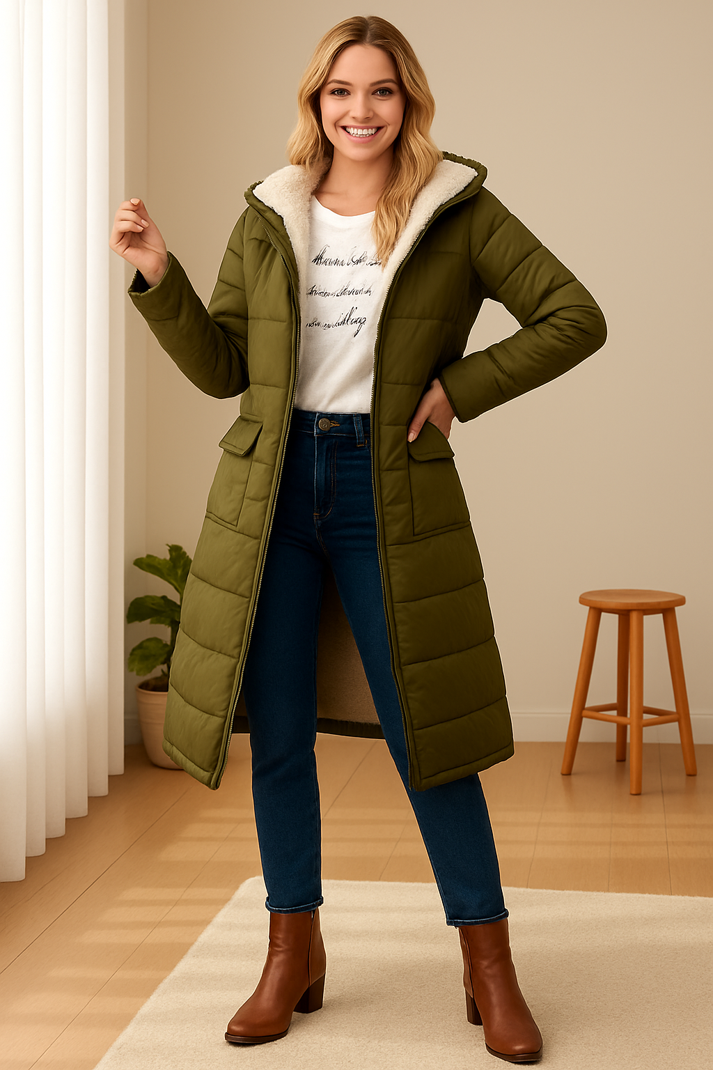 Women's Long Puffer Jacket with Hood and Cozy Lining | E&R - 1 - Elvaroza.com