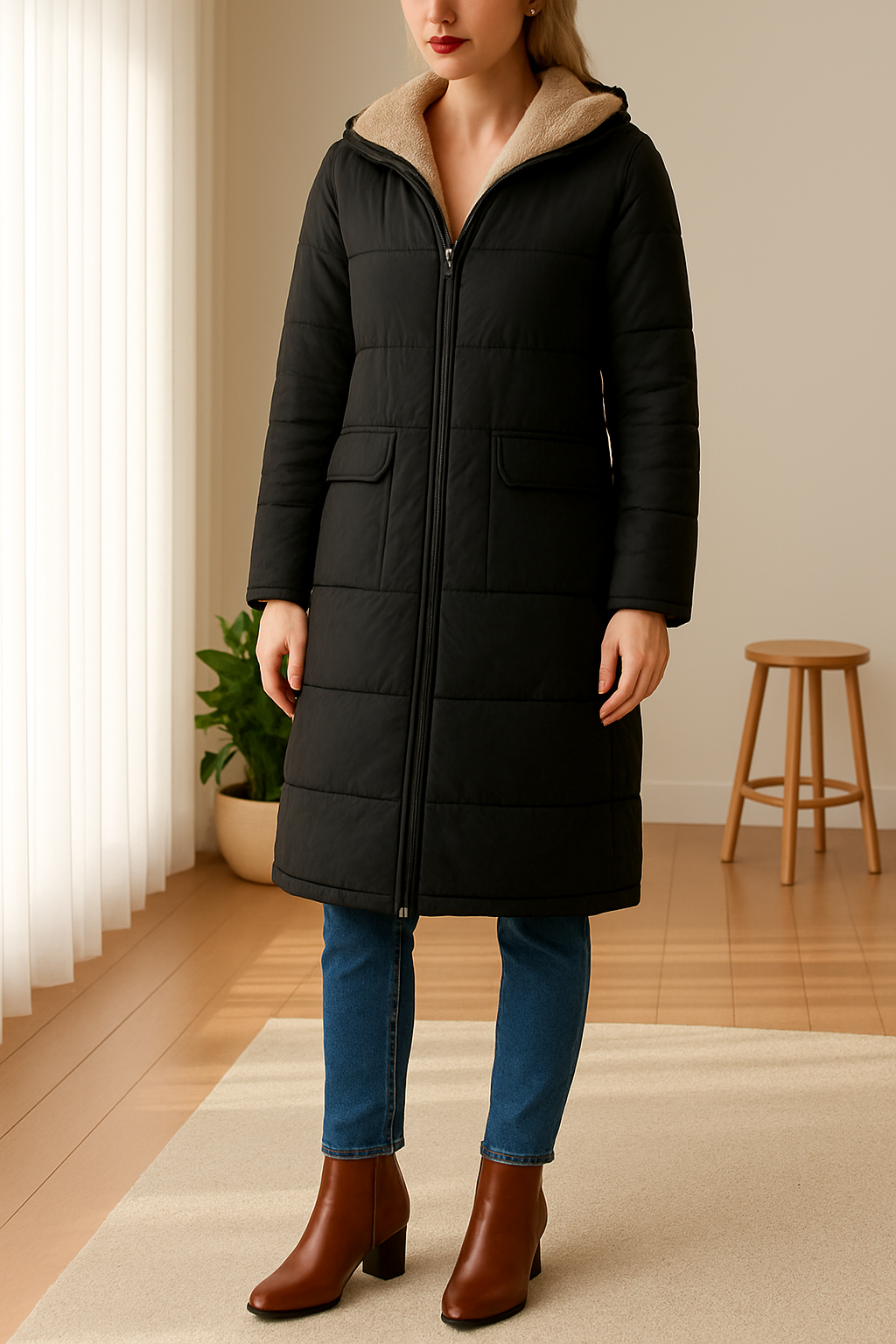 Women's Long Puffer Jacket with Hood and Cozy Lining | E&R - 7 - Elvaroza.com