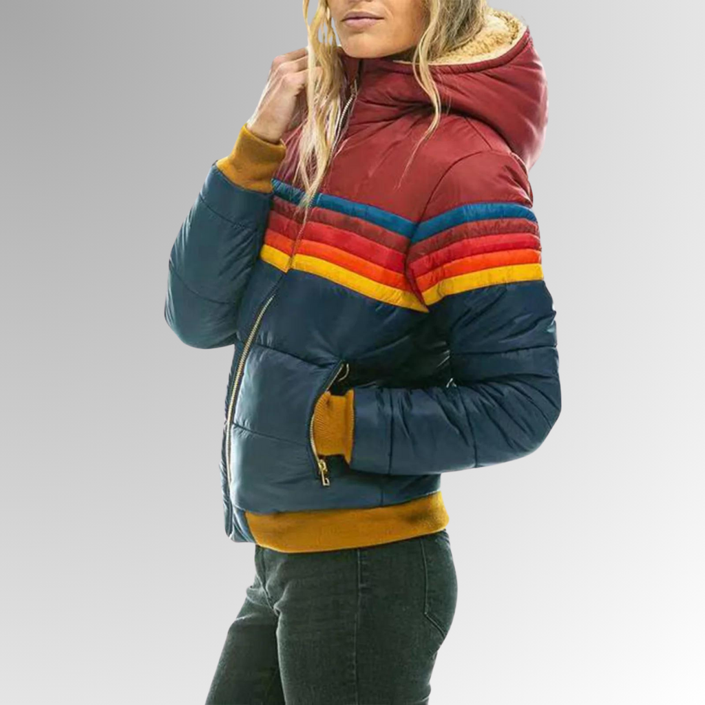 Women's Quilted Jacket with Colorful Stripe Pattern and Zipper - J&B; - 4 - Elvaroza.com