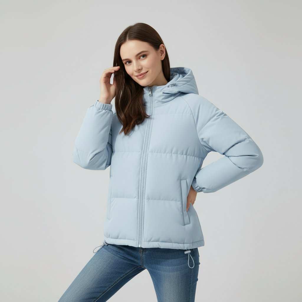 Women's Quilted Jacket with Hood and Zipper - J&B; - 5 - Elvaroza.com