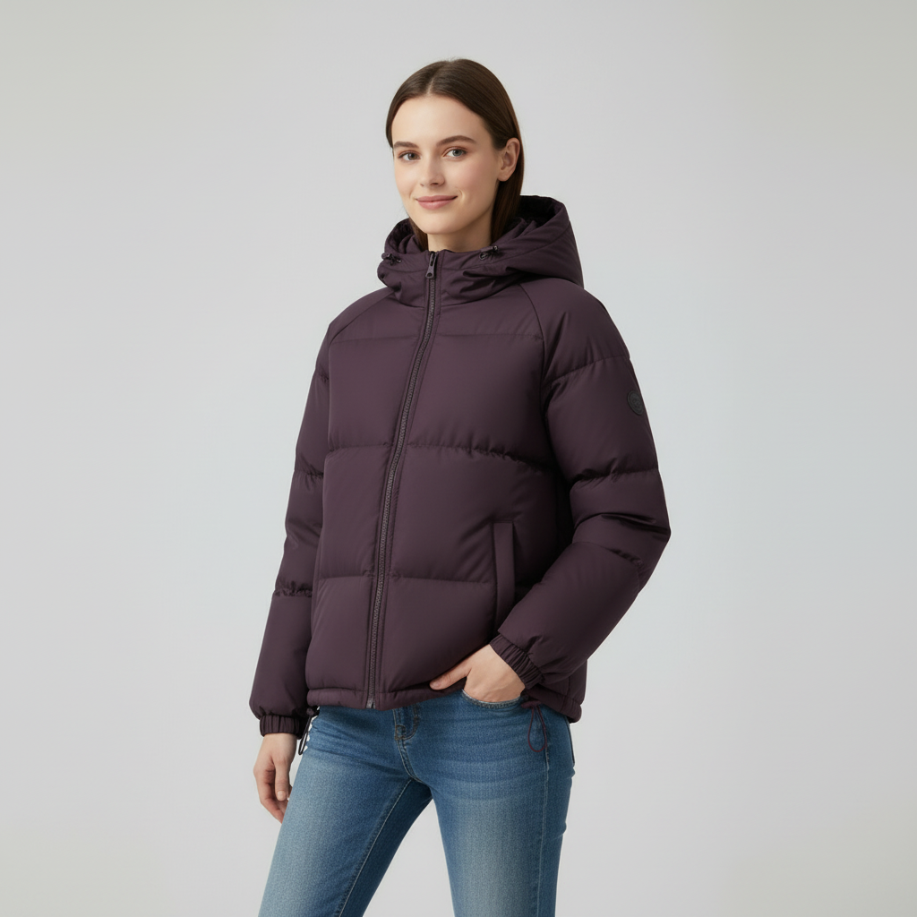 Women's Quilted Jacket with Hood and Zipper - J&B; - 17 - Elvaroza.com