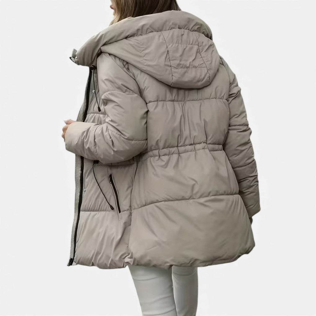 Women's Long Down Jacket with Hood and Adjustable Drawstring - J&B; - 3 - Elvaroza.com