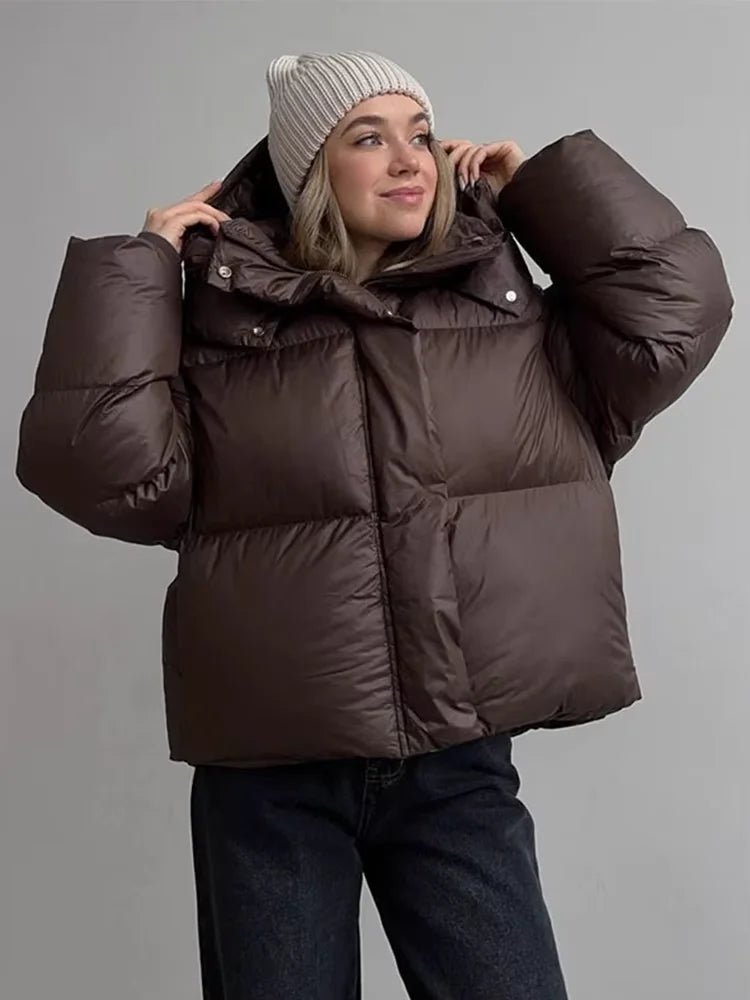 Women's Oversized Down Jacket with Zipper and Hood - J&B; - 1 - Elvaroza.com