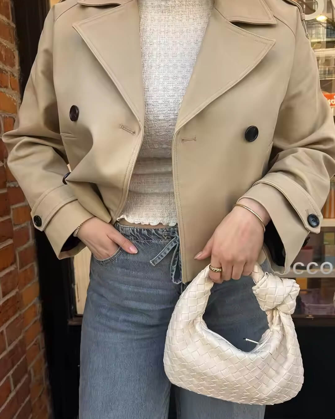 Short women's jacket with a double-breasted design and belt - J&B; - 4 - Elvaroza.com