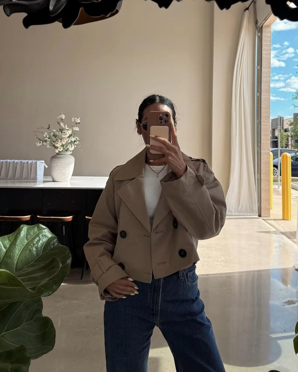 Short women's jacket with a double-breasted design and belt - J&B; - 5 - Elvaroza.com