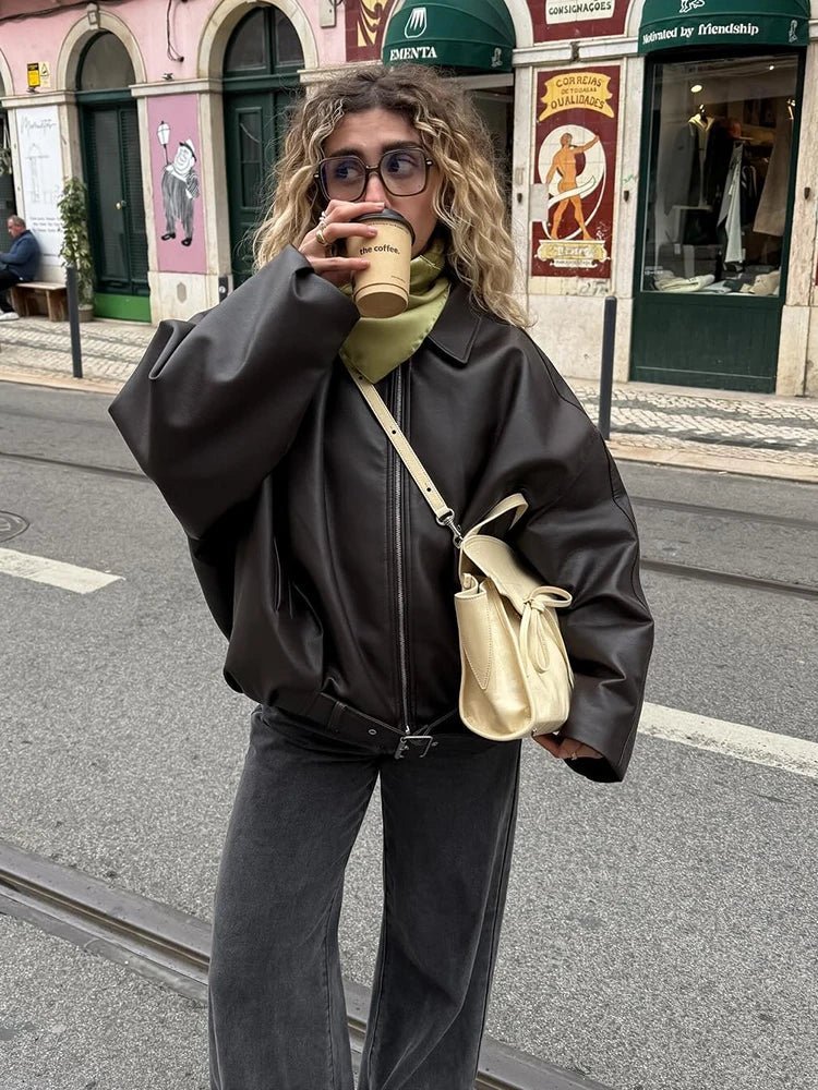 Women's Bomber Jacket with Belt and Oversized Fit - J&B; - 3 - Elvaroza.com