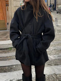 Women's jacket with belt, relaxed fit, and high collar - J&B; - 1 - Elvaroza.com