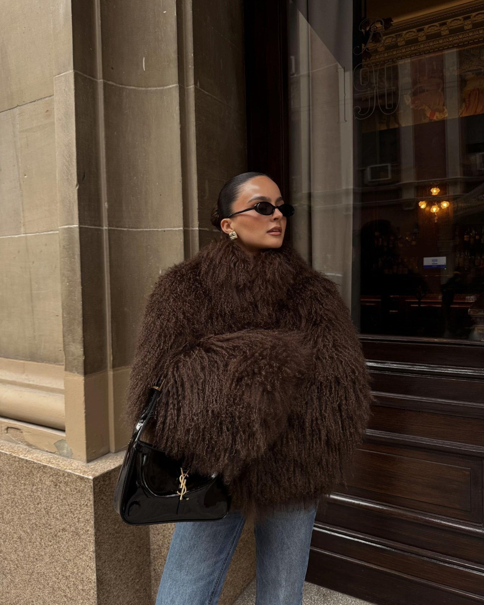 Women's oversized faux fur jacket with a high collar and a soft drape - J&B; - 1 - Elvaroza.com