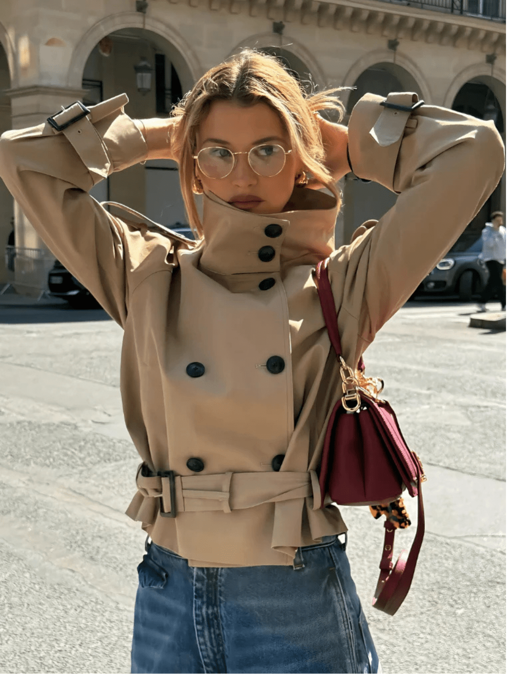 Short women's jacket with a double-breasted button placket and belt - J&B; - 1 - Elvaroza.com