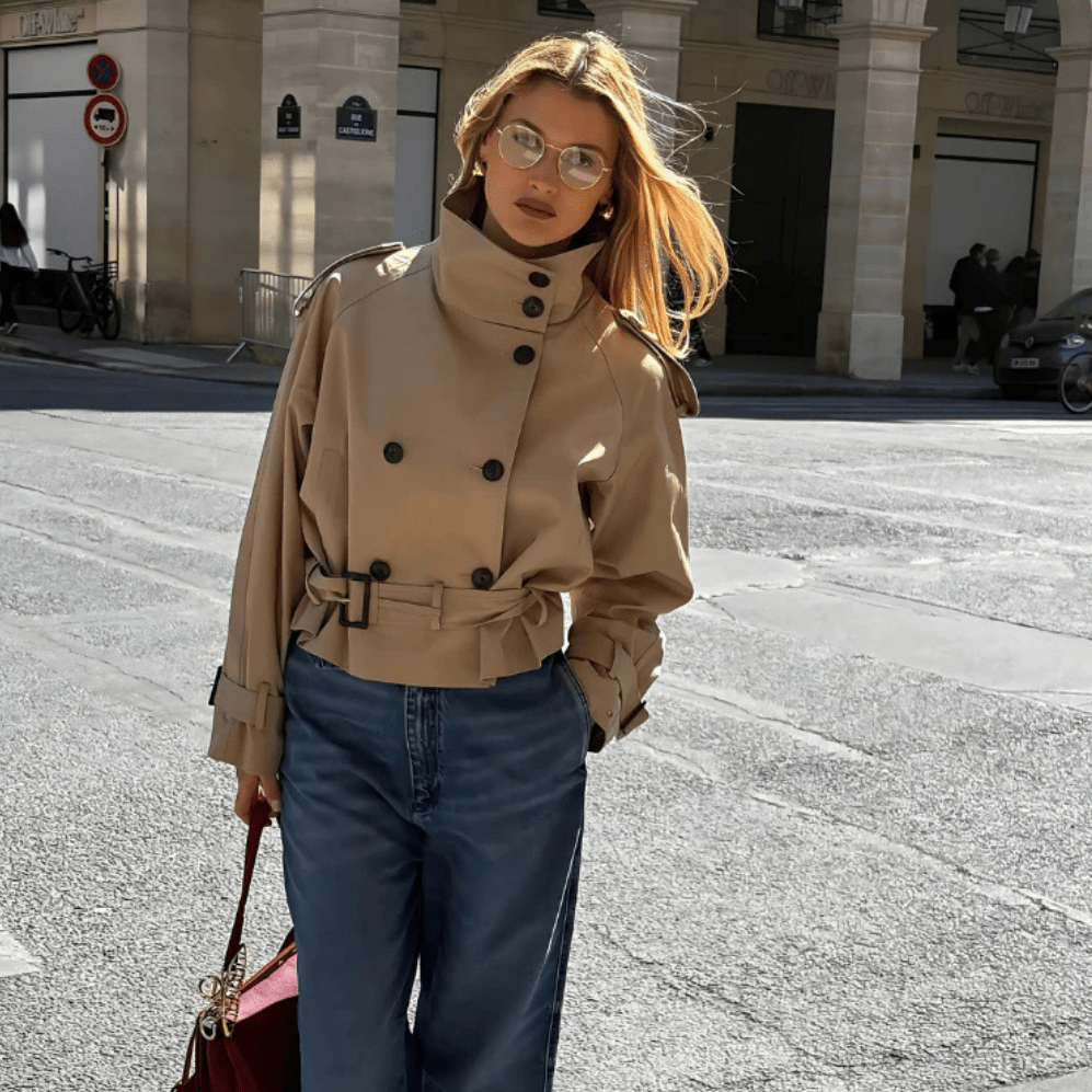 Short women's jacket with a double-breasted button placket and belt - J&B; - 2 - Elvaroza.com