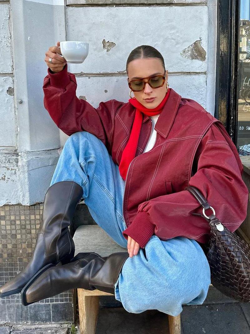 Women's Bomber Jacket, Oversized Fit with Zipper - J&B; - 2 - Elvaroza.com