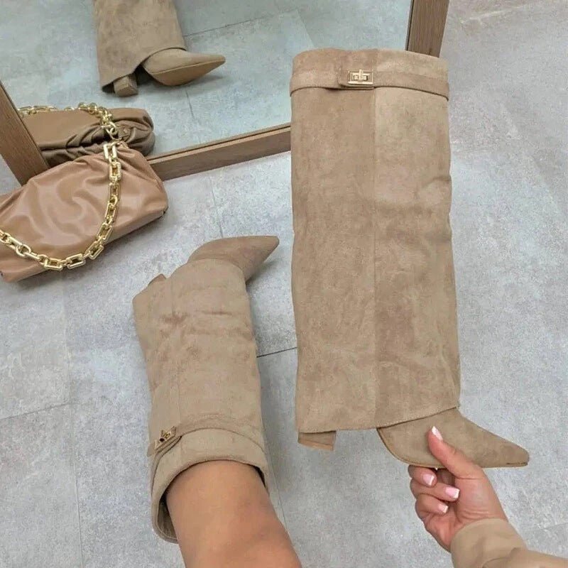 Women's Over-the-Knee Boots in an Elegant Design with Block Heels - J&B; - 1 - Elvaroza.com