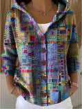 Women's Hooded Cardigan with Button Placket and Unique Patterns - J&B; - 1 - Elvaroza.com